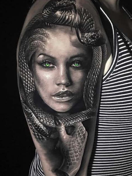 270 Likes 8 Comments  Kyle A Scarborough scarboroughtattoo on  Instagram medusa greekmythology black  Medusa tattoo design Greek  tattoos Medusa tattoo