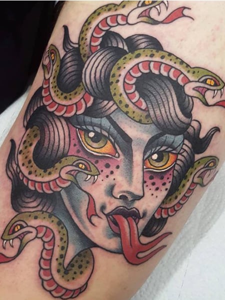 Samurai Medusa Mens Chest Tattoo