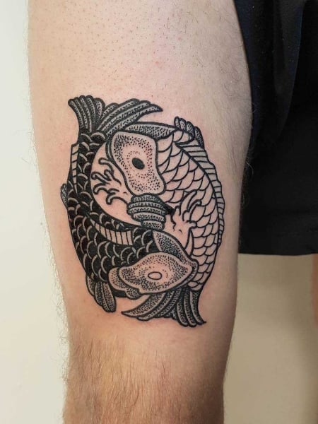 Black and Gray Japanese Koi Tattoo by Steve Malley TattooNOW