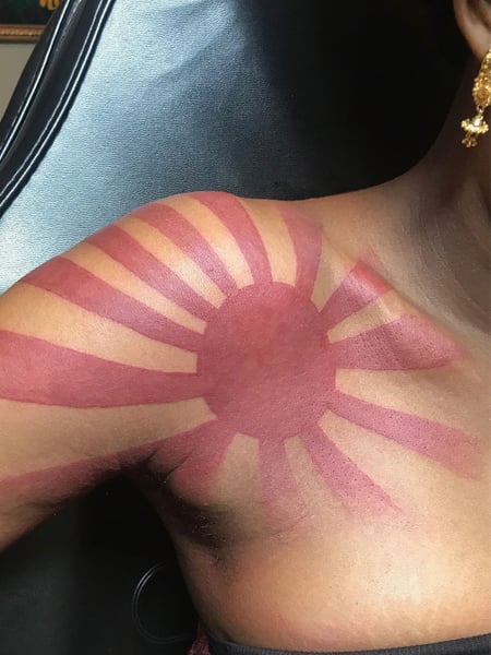 Japanese Buddha Sun Tattoo by Herzstich Tattoo
