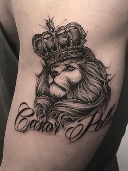 lion with crown chest tattoo