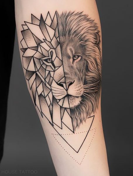 Danish Tattooz House  A geometric lion tattoo is a powerful design that  men love to add to their bodies  A geometric lion tattoo meaning is  power guardship as well as