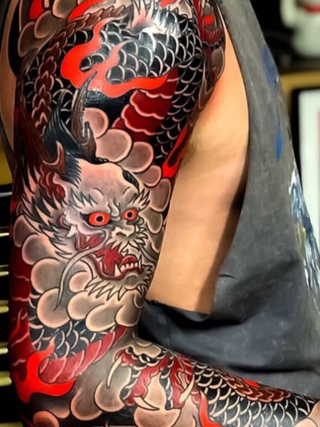Animals Japanese Leg NeoTraditional Skull Tattoo  Slave to the Needle