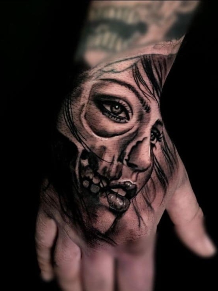 Finger Candles, Portrait & Skull Hand Tattoos