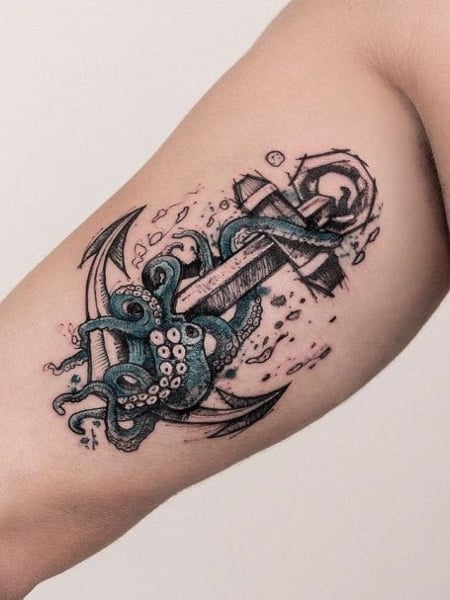 octopus and ship tattoo drawings