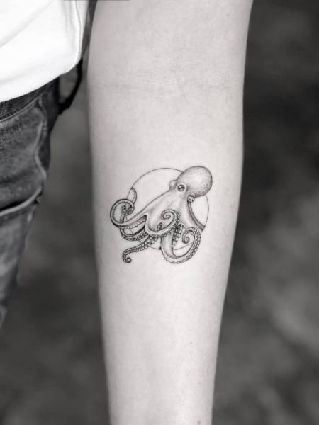 Tiny Octopus Done by Jorge Mendez at Blue Bird Tattoo Gallery  Jersey  City NJ  rtattoos