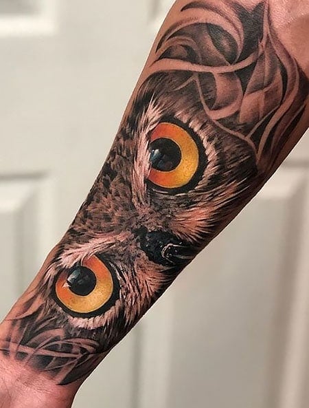 Tattoo uploaded by Tara  TylerMalek owl feathers eyes  Tattoodo