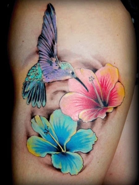 Rose Hibiscus Hummingbirds by Liz Cook TattooNOW