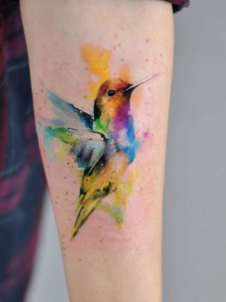 Geometric Hummingbird Tattoo Design