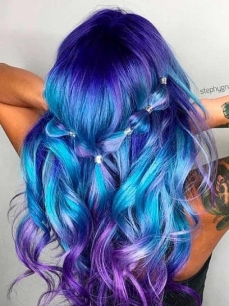 pastel teal and purple hair