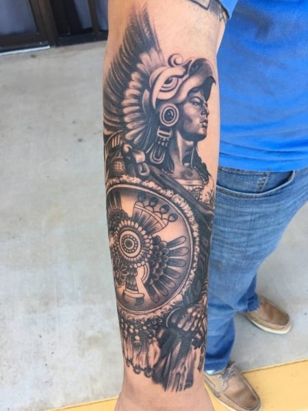 Black and grey native American warrior tattoo on the