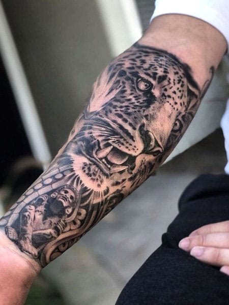 mizterimmortal on Instagram FIRST SESSION ON THIS AZTEC LEG SLEEVE        tattoo tatuaje tatuagem inkstagram aztec mexican  sleevetattoo