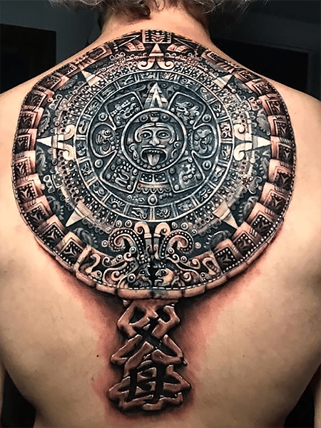 Center of Aztec calendar stone tattoo by Wagner Basei  Tattoogridnet