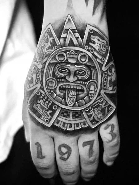Aztec hand tattoos by  Dark Harbor Tattoo Society  Facebook