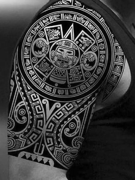 Aztec tribal feather tattoo  Feather tattoos Feather tattoo arm Tribal  tattoos