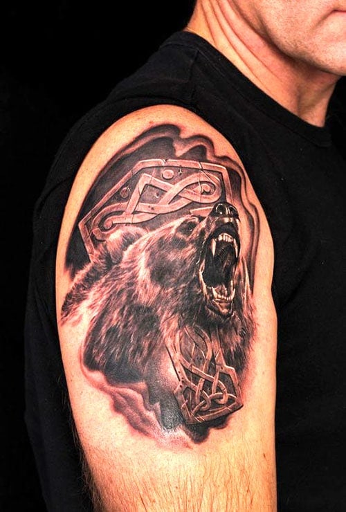 Tattoo uploaded by Bloodline Tattoo Phuket  Bear Owl and Wolf Arm Sleeve   Tattoodo