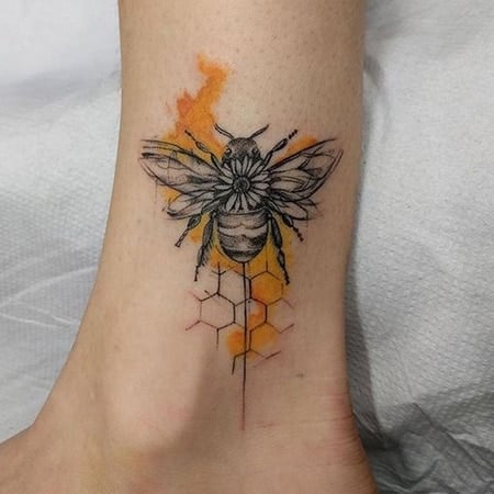 Birds Eye Tattoo& Art Gallery - Super fun illustrative honey bee tattoo  that I just finished up on Jessica Tattoos By Mike For Open Times and  Availability's Please Hit the book Now