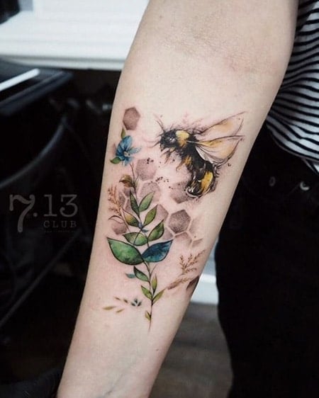 Beebalm and bumblebee done by Chris at Topnotch Tattoos in Elgin IL  r tattoos