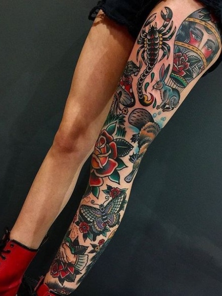 50 Traditional Leg Tattoos For Men  Old School Design Ideas