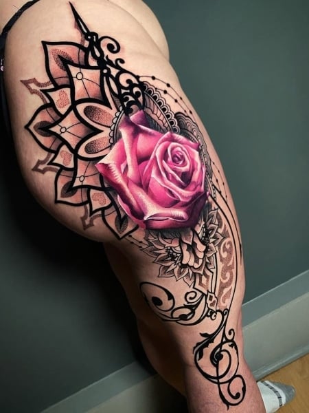 mandala pointillism dot foot knee sacred geomerty tattoo | Mareva Lady  Tattooer