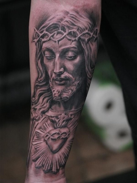black and grey realistic passion of jesus christ coverup s… | Flickr