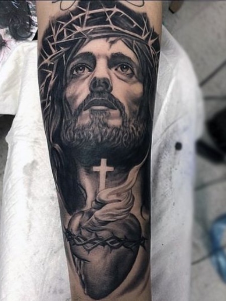 Jesus tattoo  Jesus tattoo Mens shoulder tattoo Crown tattoo men