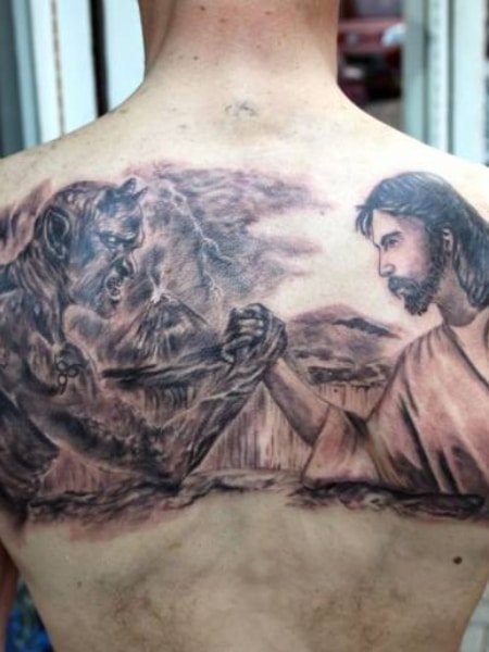 satan vs jesus tattoo