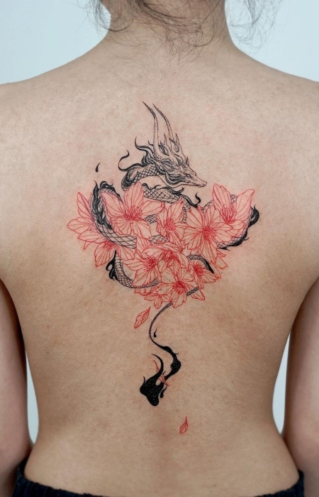 Japanese Dragon Flower Tattoo Cherry Blossom liked on Polyvore featuring  acc  Small dragon tattoos Japanese flower tattoo Cherry blossom tattoo