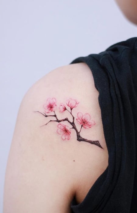 Pink Cherry Blossom Flowers Tattoo Designs
