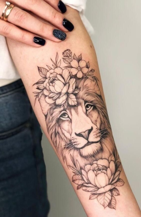 15 Best Lion and Flowers Tattoo Designs  PetPress  Flower tattoos  Tattoos Tattoo designs