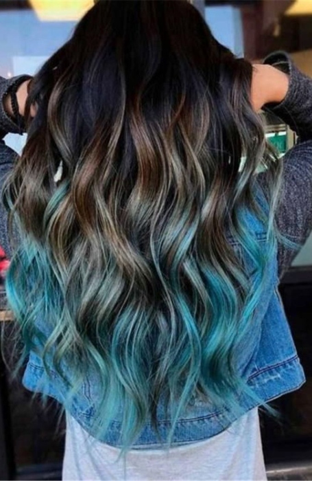 brown hair with blue ombre