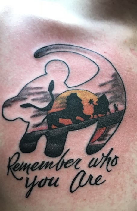 Tattoo tagged with: small, the past can hurt but the way i see it you can  either run from it or learn from it, the lion king, disney, ifttt, little,  english, simba,