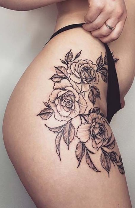120 Meaningful Rose Tattoo Designs  Art and Design  Rose tattoo thigh Rose  tattoo design Thigh tattoos women