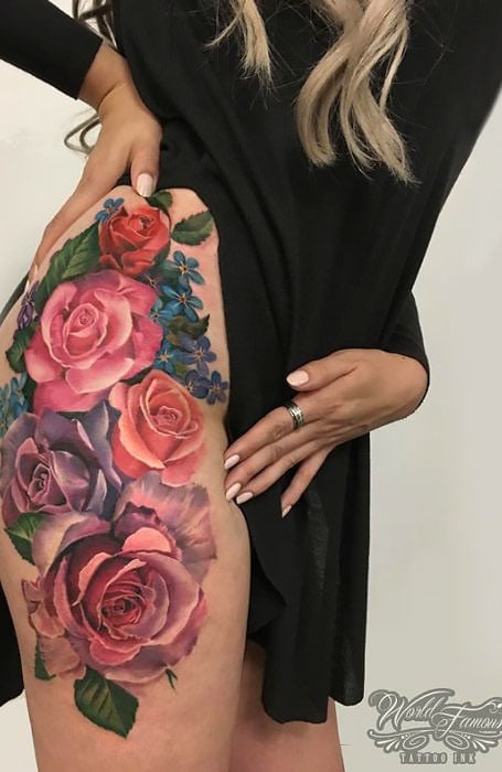 Simple Flower Temporary Tattoos on Thigh  neartattoos