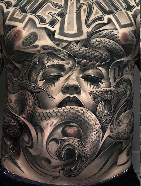 Huge wolf to cover the stomach over two days  IG liamjeytattoos  rtattoo