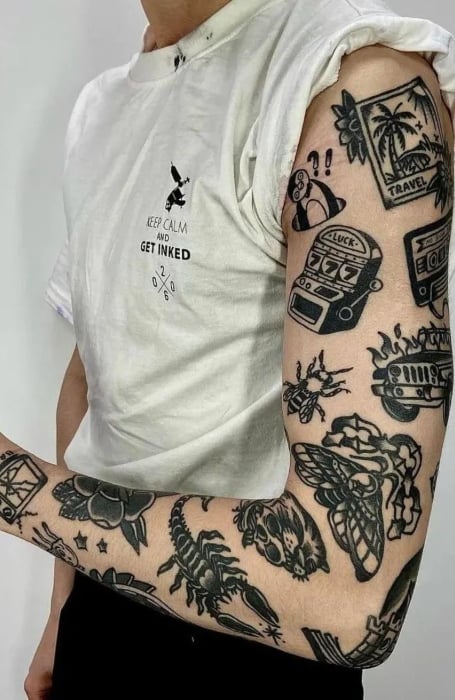 Mens Patchwork Aesthetic  Old style tattoos Nerd tattoo Tattoos
