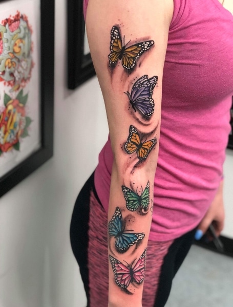 Colorful butterfly flower tattoo  Bright flower tattoos Yellow flower  tattoos Purple tattoos