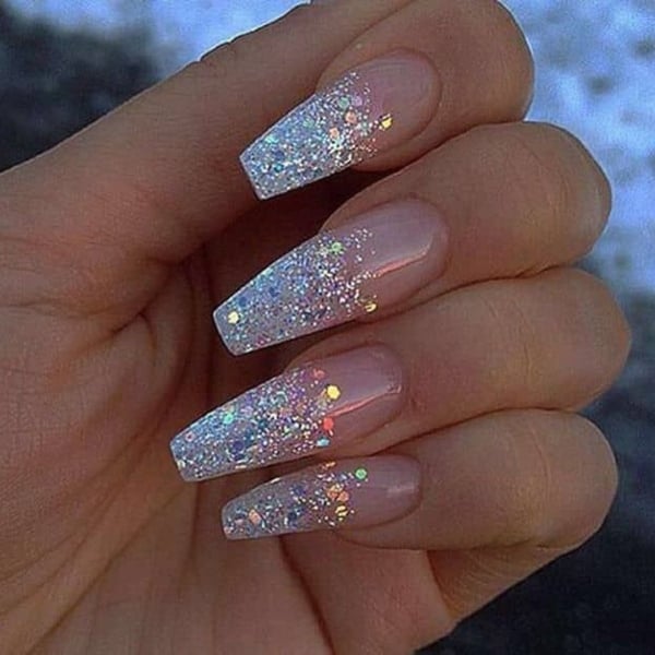 white glitter ombre nails