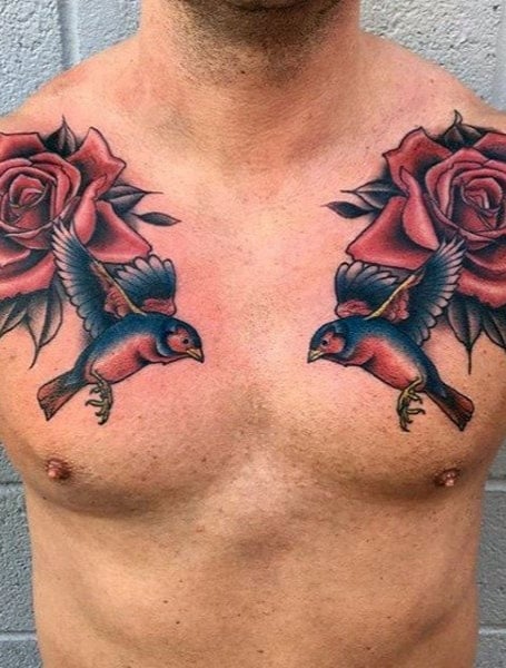 Chest tattoo of a rose