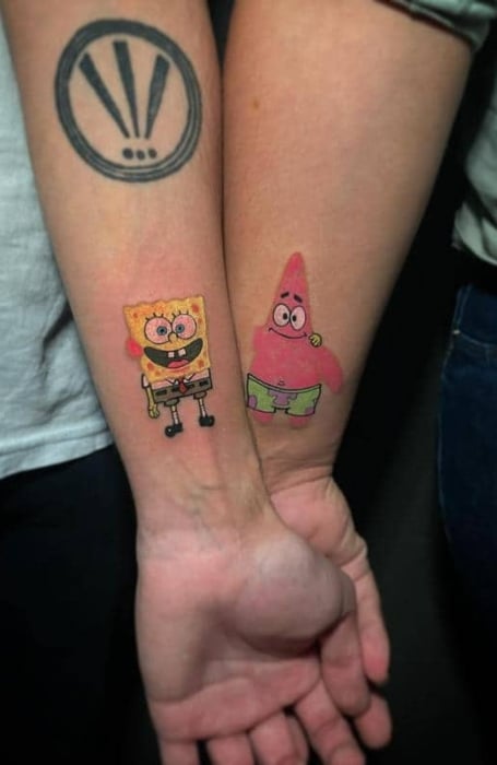 SpongeBob tattoos  SpongeBob and Patrick matching tattoos done today by  artist Carmen   By Inked anatomy  Facebook