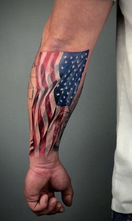 Tattoo uploaded by Buchanan  Anerican flag forearm tattoo  Tattoodo