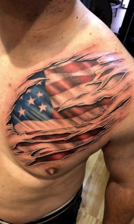 Black and grey American Flag tattoo  Flag tattoo Military tattoos American  flag tattoo