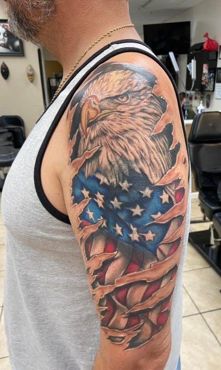 Amour Tattoo  American flag skull cover up tattoo  Facebook